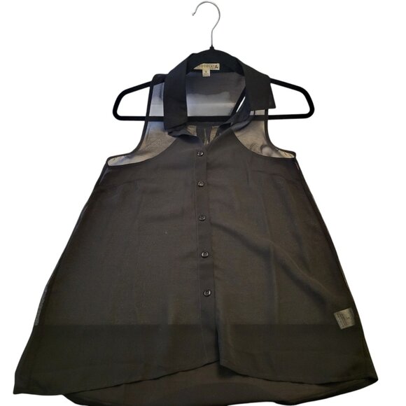 CHOCOLATE | Black Sleeveless Button Sheer Blouse - Picture 5 of 10